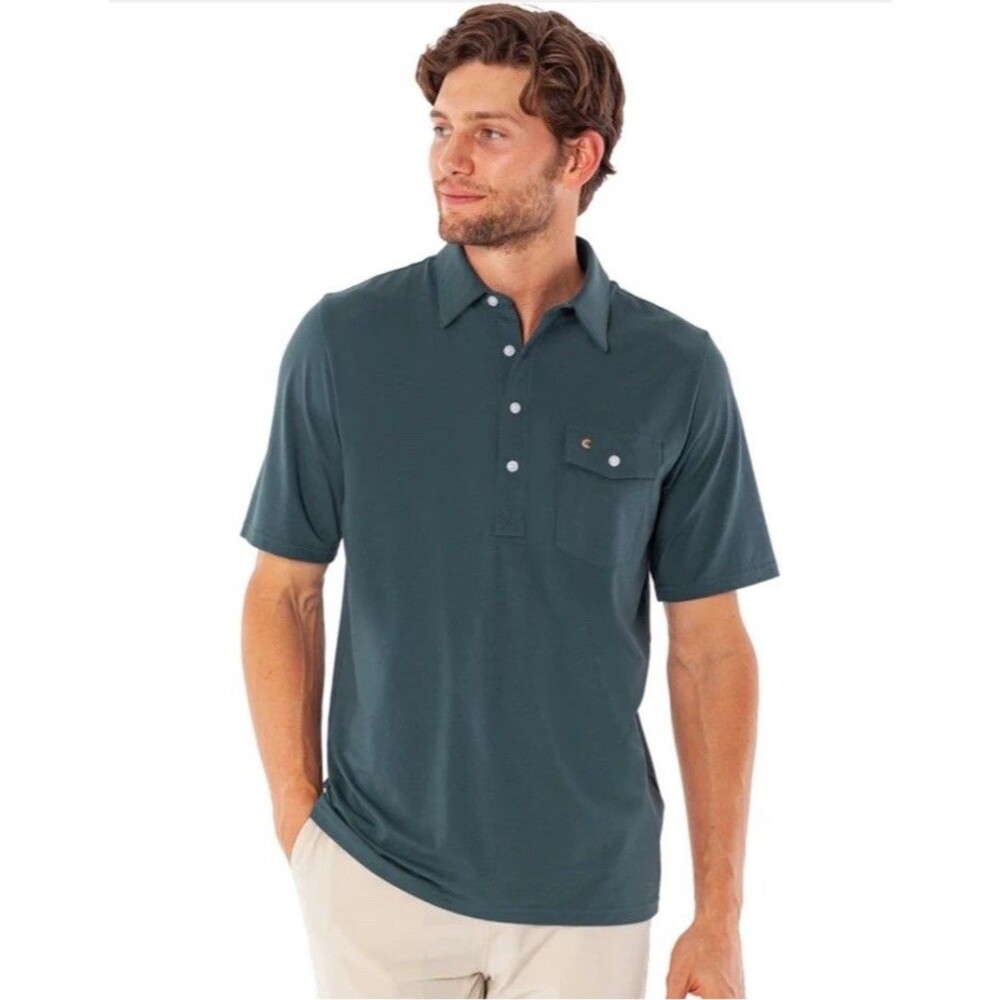 CRIQUET Men's Players Shirt Pima Cotton Short Sleeve Dark Green Size Large